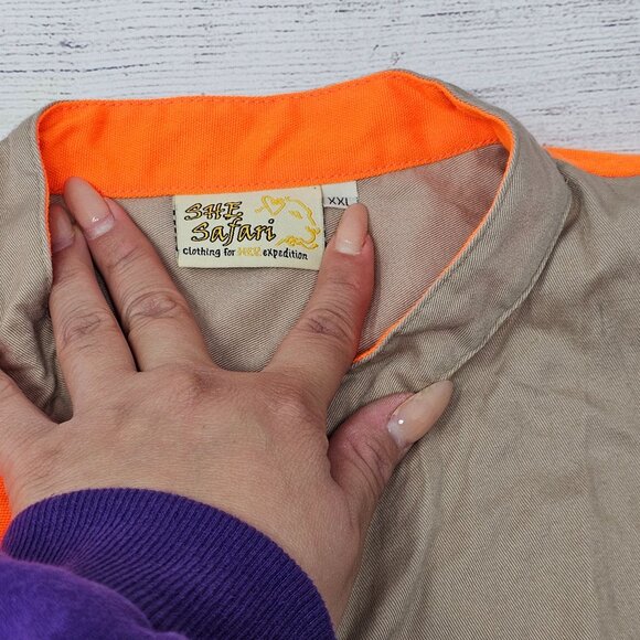 She Safari Shirt Women Beige Orange Pockets Shooting Padded Shoulder Size 2XL - Picture 4 of 4
